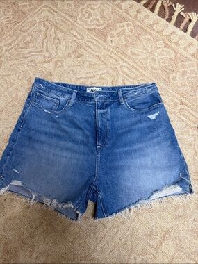 PAIGE Distressed High-Rise Denim Shorts in Blue Size 33